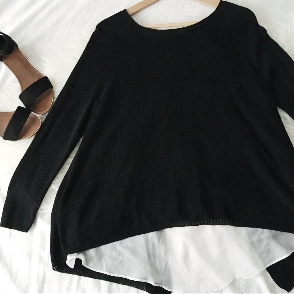 Black and White Parted Tulip Back Sweater